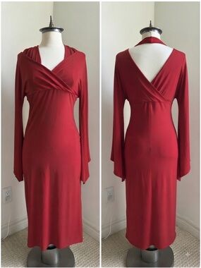 🇨🇦 CATHERINE BRULE Made in Canada Red Wrap-Style Midi Dress